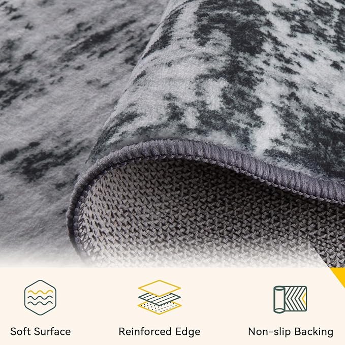 RELEANY Washable Area Rugs Square 10ft Non-Slip Modern Abstract Soft for Living Room Entryway Bedroom Kitchen, Print Pattern, Black Navy Blue Gray