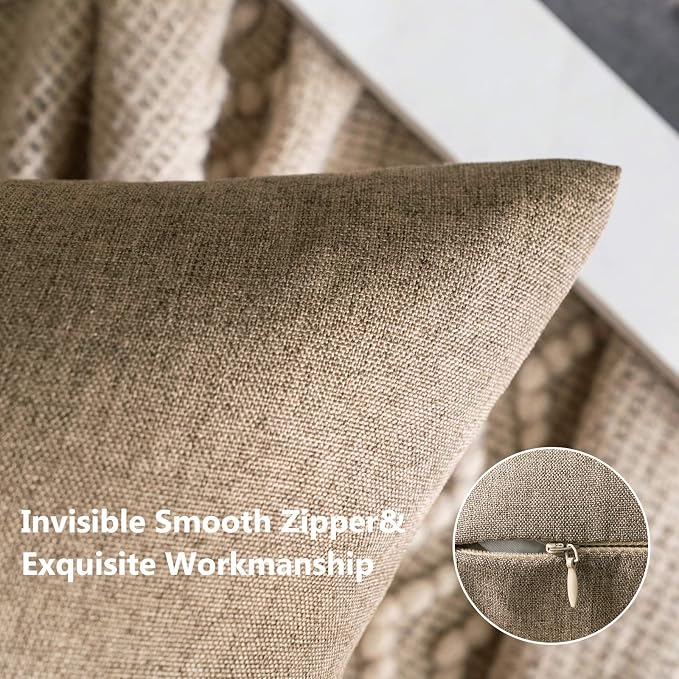 MIULEE Pack of 2 Decorative Outdoor Solid Waterproof Throw Pillow Covers Faux Linen Garden Farmhouse Cushion Cases for Patio Tent Balcony Couch Sofa 18x18 Inch Khaki