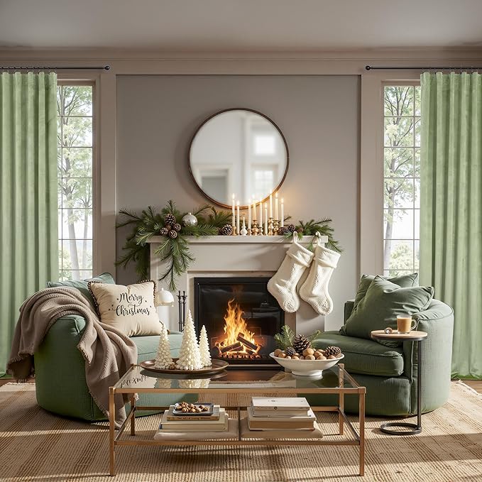 Sage Green Velvet Curtains for Bedroom 84 Inch Length 2 Panels Set Thick Privacy Thermal Insulated Dark Out Room Darkening Light Sage Boho Curtain Drape for Living Room Luxury 84 Long Back Tab Pocket