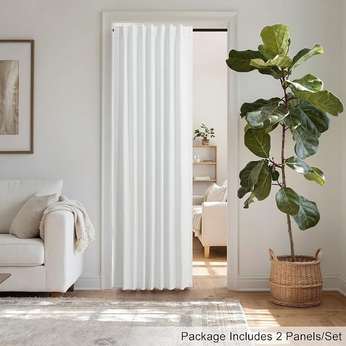 78 Inch Long Linen Textured Blackout Curtains 2 Panels Set for 76-80 inch Window Drapes Back Tab White Room Darkening Curtains for Sliding Glass Door Energy Efficient Noise Cancelling 52x78 in Length
