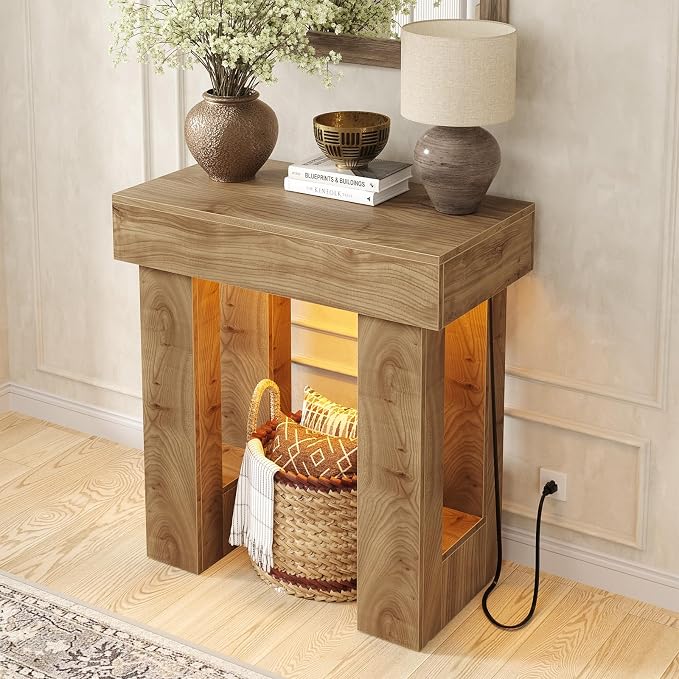 Unikito 32" Entryway Table with Socket and Sensor Light, Narrow Console Table with Storage Behind Couch, Farmhouse Entryway Table for Hallway, Behind the Couch, Living Room, Foyer
