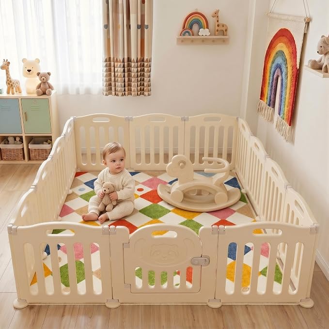 jinchan Macy Area Rug for Kids Room 5'x5' Square Rug Modern Colorful Nursery Rug Checkered Diamond Play Mat Washable Soft Non Slip Carpet for Playroom Bedroom Dorm Daycare Circus on Cream