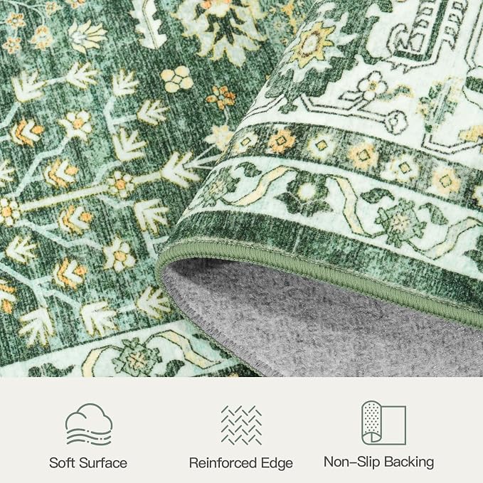 Lofus 8x10 Large Area Rug for Living Room & Bedroom Washable Non-Slip | Soft Sage Green Boho Vintage Area Rugs for Dinning Room Home Office Indoor