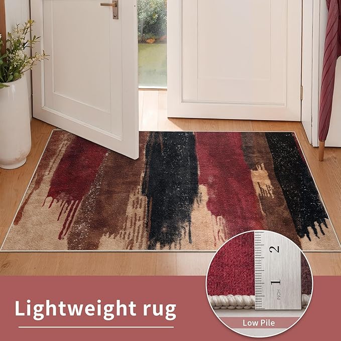 Ciicool Modern Abstract Red Black Rug for Living Room, 6'x9' Machine Washable Area Rug Non-Slip Rug, Low-Pile Contemporary Indoor Dining Floor Carpet for Bedroom Office Under Table Home Decor