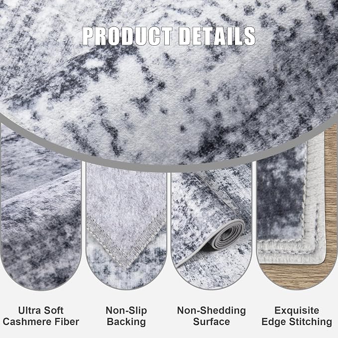 5x8 Area Rug Living Room Rug: Washable Modern Abstract Soft Thin Rug Indoor Floor No Slip Stain Resistant Carpet for Bedroom Dining Room Farmhouse Nursery Home Office - Grey