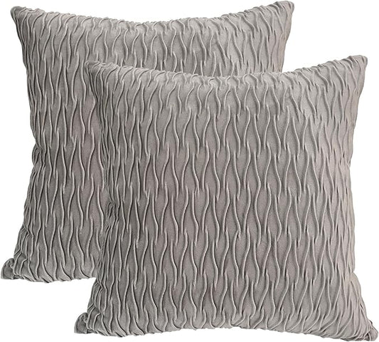 18x18 Inch Soft Velvet Throw Pillow Covers Set of 2 Soft Decorative Cushion Cases with Texture for Sofa Couch Bed Living Room (Light Gray)