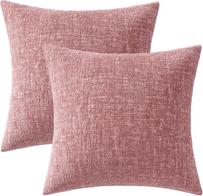 MIULEE Decorative Throw Pillow Covers 18x18 Pack of 2 Blush Pink Spring Couch Pillow Covers Soft Cozy Textured Chenille Pillowcases for Home Decor Sofa Living Room Cushion Bedroom