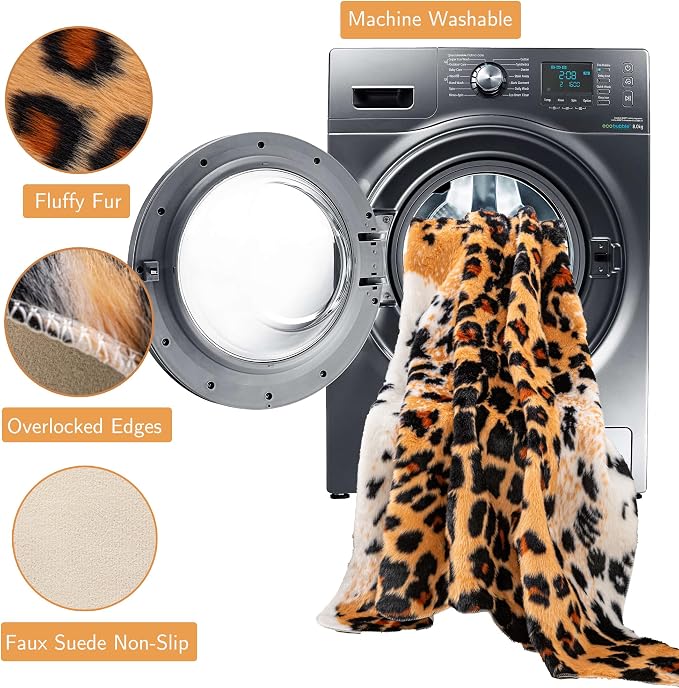 Huichenxing2021FURSTORE Leopard Print Rug, Cheetah Rug 5.3ft x 6.7ft Large Faux Cowhide Skin Mat Animal Print Area Rugs for Living Room Bedroom Nursery Home Office Brown