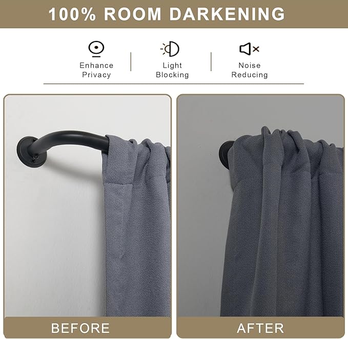 Wrap Around Curtain Rods 2 Pack for 28 to 48 Inches Windows, 1" Heavy Duty Room Darkening Drapery Rod with Sturdy Aluminum Base, Wall Mounted Ceiling Mounted Curved Curtains Rod, Matte Black