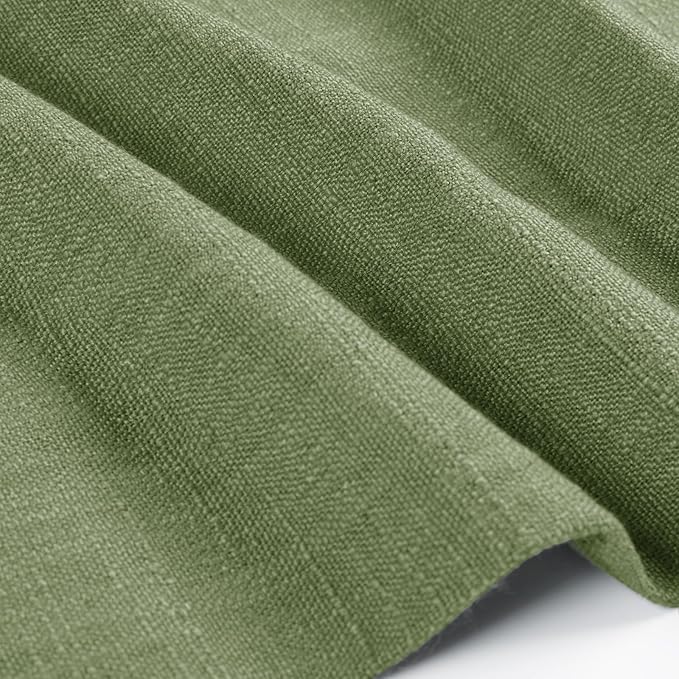 TWOPAGES 26" W x 18" L Linen Blend Cafe Curtains for Kitchen Window, Light Filtering Pinch Pleated Tier Curtains, Modern Farmhouse Half Window Curtains for Small Window, Green, 2 Panels