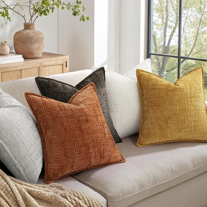 decorUhome Chenille Throw Pillow Covers 12x20 Set of 2, Soft Textured Slubby Modern Decorative Pillow Covers with Elegant Design for Couch, Sofa, Living Room, Mustard Yellow