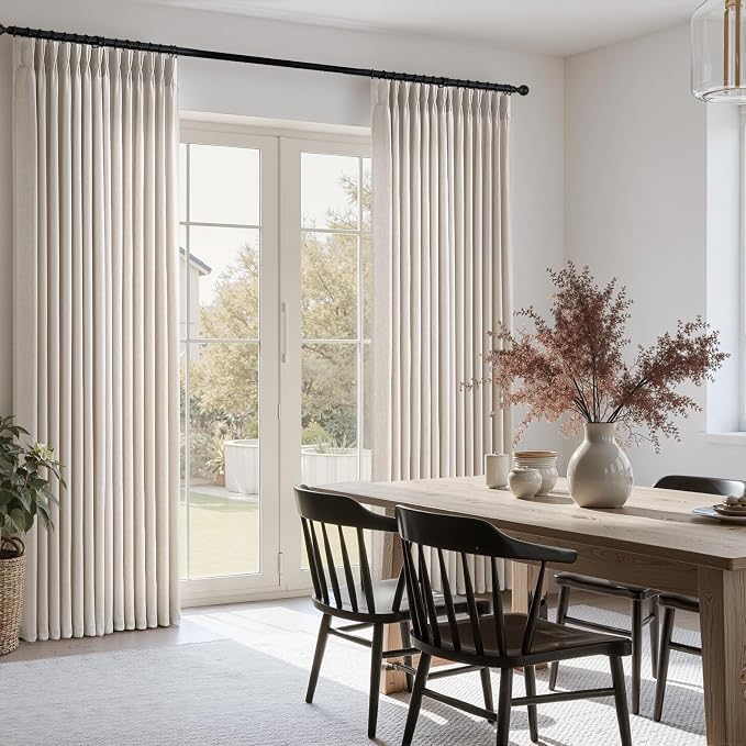 Custom Made Pinch Pleated Linen Curtains 105 Inches Long for Living Room 2 Panels Set Oatmeal Memory Pleated Drapes Back Tab Neutral Boho Ceiling Floor 105 Inch Window Curtains Beige