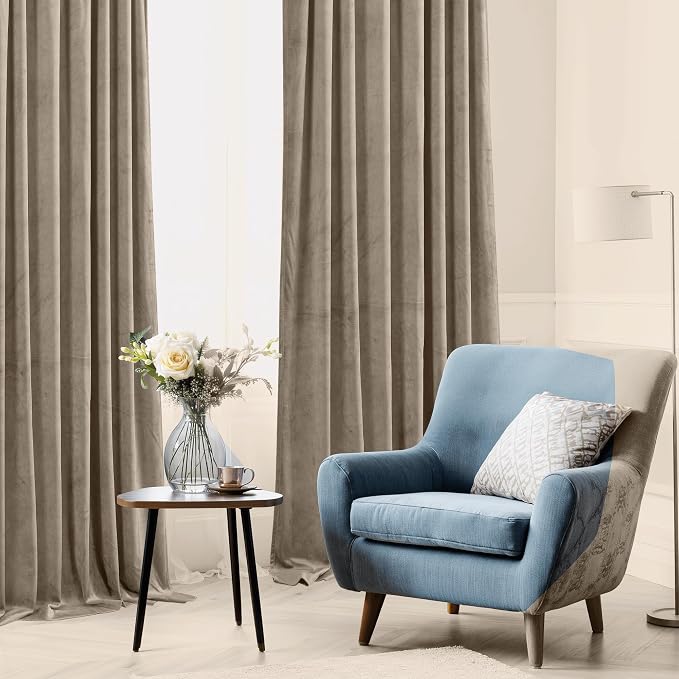 StangH 62 inches Wide Camel Beige Curtains for Bedroom, 2 Panels | Privacy & UV Protection Window Drapes, 300GSM Soft Velvet, Thermal Insulated, Home Office, Dining Room, Sliding Door
