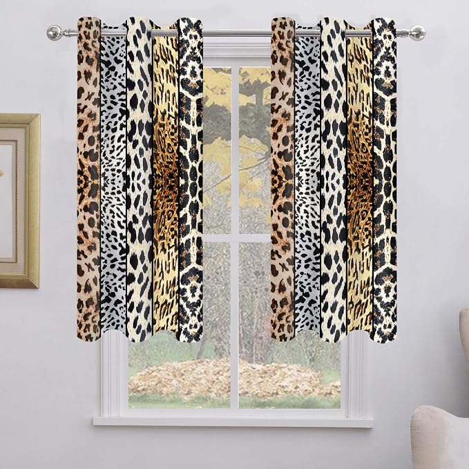 Wild Animal Print Curtain, Room Darkening Thermal Insulated Blackout Leopard Boa Window Drapes with Grommets for Living, Dining, Bedroom, 42"x 72", Set of 2 Panels
