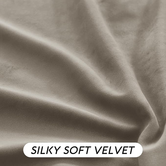 RYB HOME Taupe Velvet Curtains 72 inches with Hook Belt, Soft Fabric Room Darkening Thermal Insulated Luxurious Home Decor Curtains for Living Room Bedroom, W 52" x L 72", 2 Panels Set