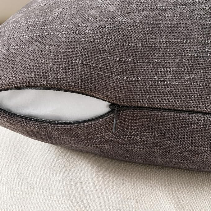 MIULEE Pack of 2 Decorative Throw Pillow Covers Soft Thick Solid Textured Chenille Throw Pillows Neutral Farmhouse Modern Home Decor for Couch Sofa Bedroom Living Room 18x18 Inch,Charcoal Gray