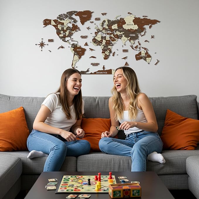 Colorfull Worlds, Multilayer 3D Wooden World Map, Travel Map States and Capitals, Wall Decor For New House, Gift For Travelers, Office Decor, Birthday Present,Living Room Decoration (XL, Mixed)