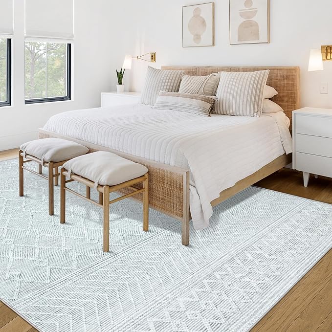 Area Rug 4x6 Geometric Rug: Washable Boho Moroccan Rugs Soft Farmhouse Rug, Modern Neutral Stain Resistant Indoor Floor Carpet for Livingroom Bedroom Dining Table Nursery(Modern Grey,4'x6')