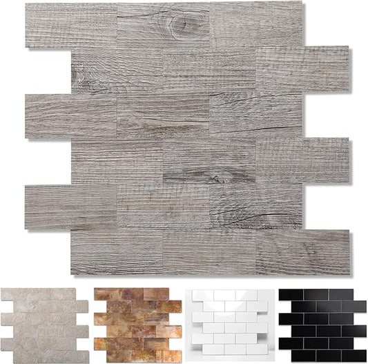 2026 New Upgrade Peel and Stick Backsplash Tile, Peel and Stick 11.34" X 11.57" Wall Tile for Kitchen, Bathroom, Fireplace, Laundry (Grey Rustic, 5 Packs)