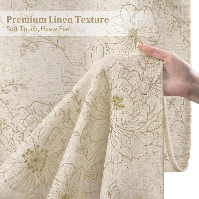 Boho Floral Curtains, Vintage Farmhouse Curtains 84 Inches Long, Beige Cottage Core Flower 2 Panels