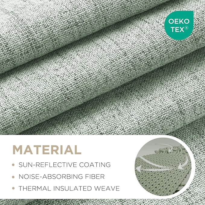 Joydeco Blackout Curtains for Bedroom - 100% Light Blocking 2 Panels Sage Green Drapes 42" W x 90" L, Thermal Insulated Room Darkening Curtains, Linen Textured for Living Room, Rod Pocket & Back Tabs