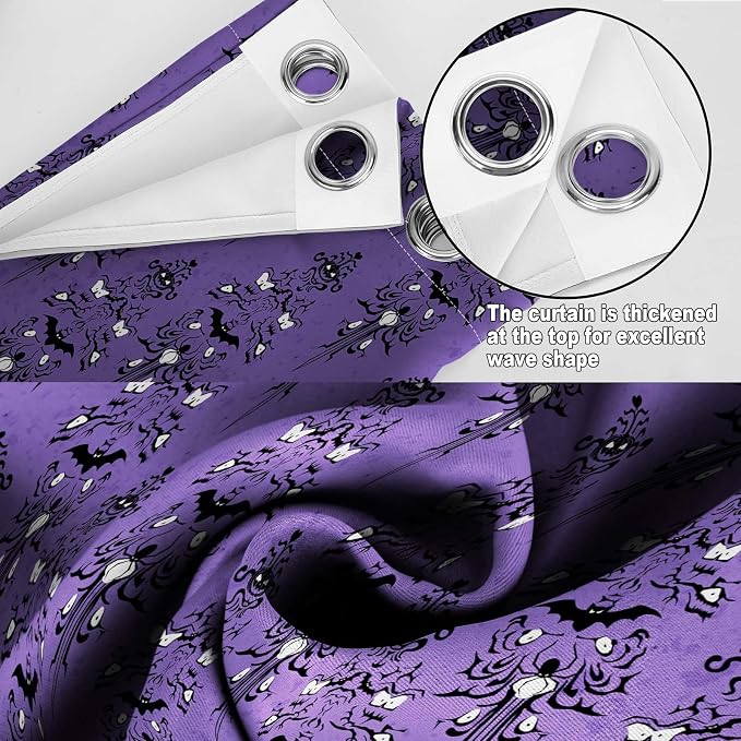 Halloween Haunted Mansion Blackout Curtains Purple Spooky Scary Decorate Goth Gothic Decor for Women Men Boys Girls Home Bedroom Living Room Grommet Window Drapes 2 Panel Set, 52x84 Inch