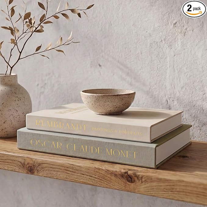 ZICOTO Set of 2 Beautiful Decorative Linen Books - Aesthetic Faux/Fake Books for Modern Home Decoration on Coffee Table, Bookshelf or Mantel - Stylish Keepsake Box and Photo Storage Solution
