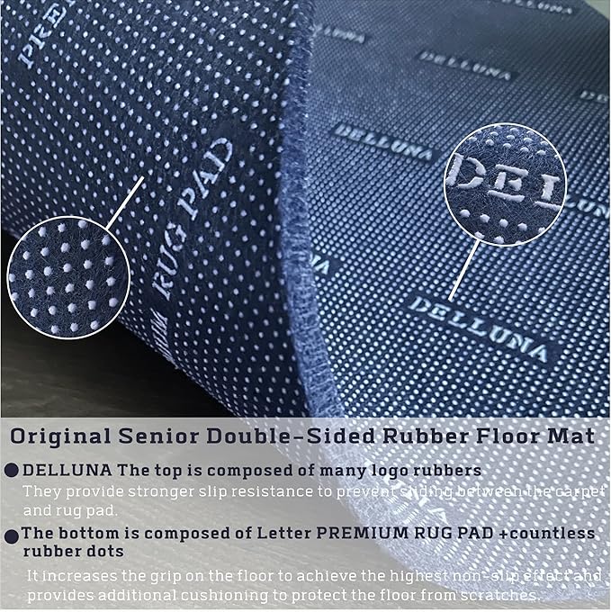 DELLUNA Non-Slip Area Rug Pad 2'x3', 3/8" Thick Double Side Rubber + Felt, Premium Deluxe Cushioned- Safe for All Floors, Adds Comfort and Protection, Ultra Strong Grip, Stop Rug from Moving.