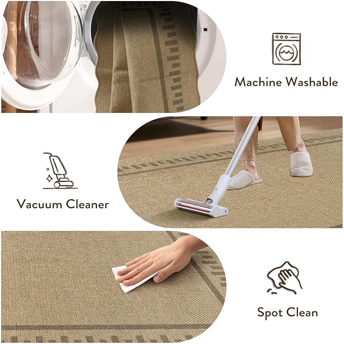 LIVEBOX Scalloped Washable 3x5 Outdoor Rug, Easy Jute Tan Rugs for Entryway Bedroom, Indoor Outdoor Non Slip Farmhouse Rugs for Patio Living Room, Geometric Carpet Front Door Mat for Porch Kitchen