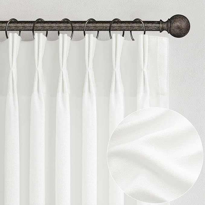 Pinch Pleated Solid White Sheer Curtains 96 Inches Long for Living Room 2 Panels Set, Neutral Thick Linen Viral Curtain Light Filtering Privacy Dining Room Floor to Ceiling Window Drapes 8 FT 2 Burg