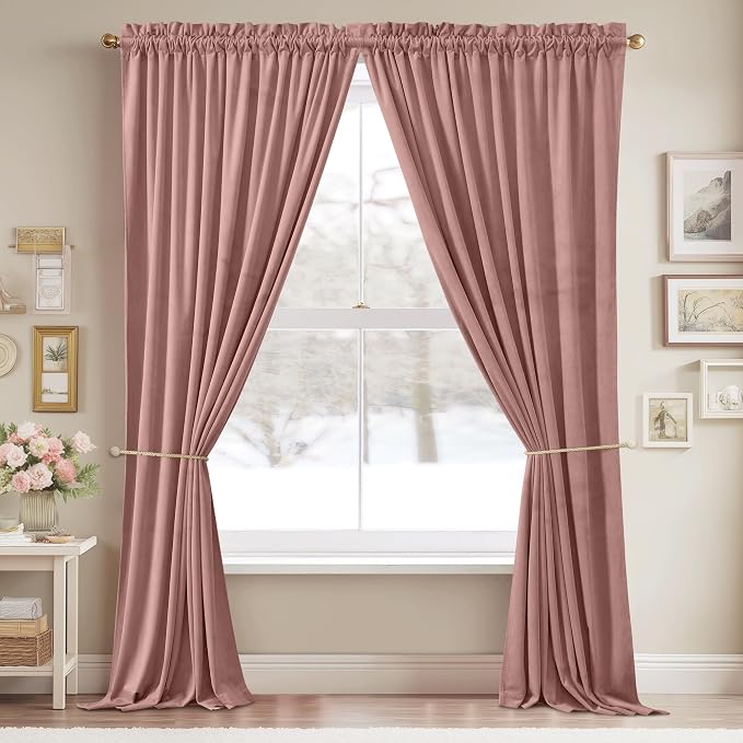 StangH Pink Velvet Curtains 90 inches Long, Nursery Girls Bedroom Privacy Window Drapes Room Darkening Home Decoration for Living Dining Room/Spa/Office, W52 x L90, 2 Panels