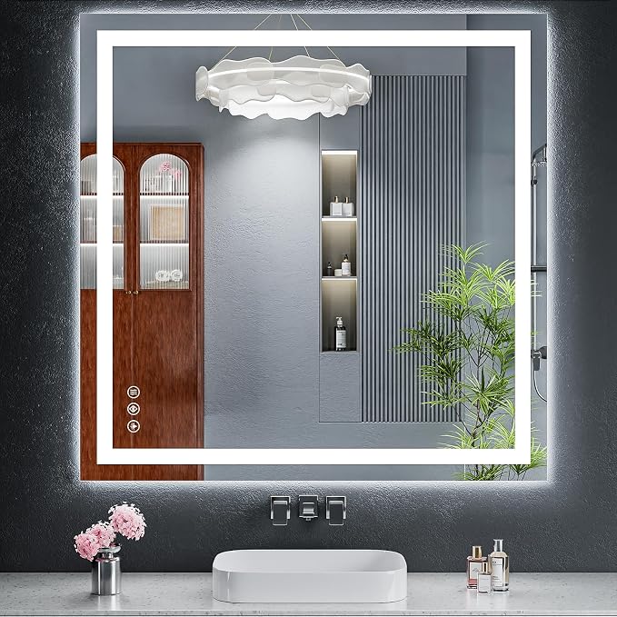 40"x40" LED Bathroom Mirror with Lights, Backlit + Front Lit with CRI>90, Lighted Mirror for Bathroom, Anti-Fog, Dimmable Brightness, 3 Colors, Memory Function, Shatterproof Tempered Glass