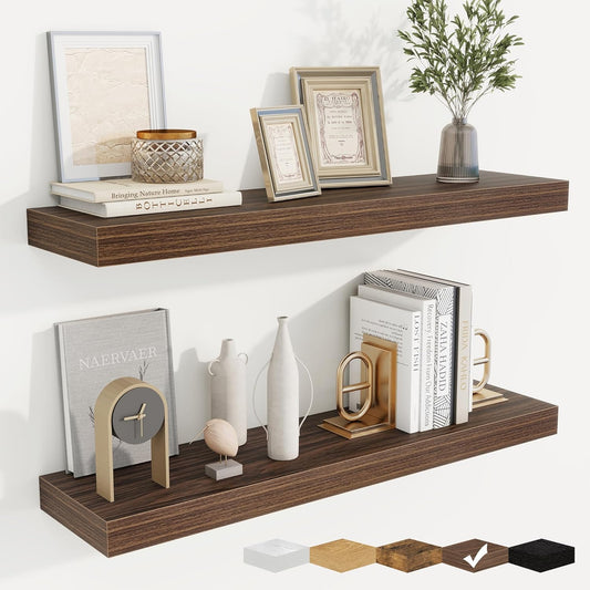 fuqing Floating Shelves for Wall, Bathroom Shelf Wall Mounted for Storage, Shelves with Invisible Bracket for Bedroom, Kitchen, Living Room, Farmhouse Small Book Shelf, 32 Inch Set of 2, Walnut