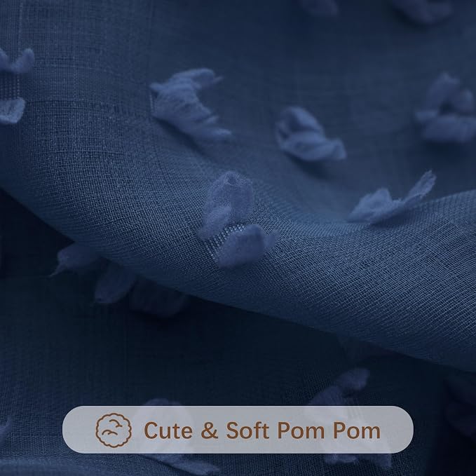 Navy Blue Curtains 90 Inches Long for Living Room Bedroom Cute Pom Pom Farmhouse Boho Drapes Semi Sheer Nursery Kids Room Classroom Back Tab 2 Panels Indigo Royal Dark Blue Curtains 90 Inch Length