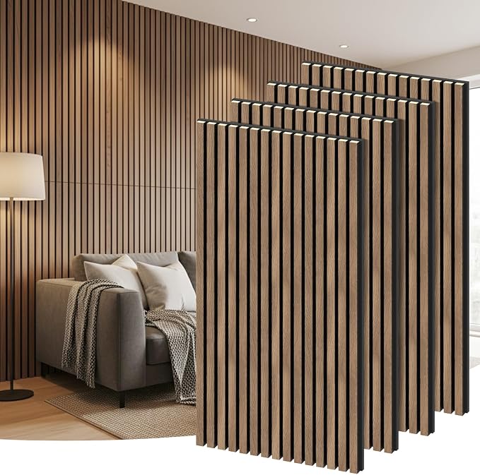 RITOLLO 4 Pack Wood Panels for Wall, 47.2"×23.6"×0.7" Wood Slat Acoustic Panels for Wall, Soundproof Panels, 3D Fluted Panels for Interior Wall Decor (Natural Walnut)