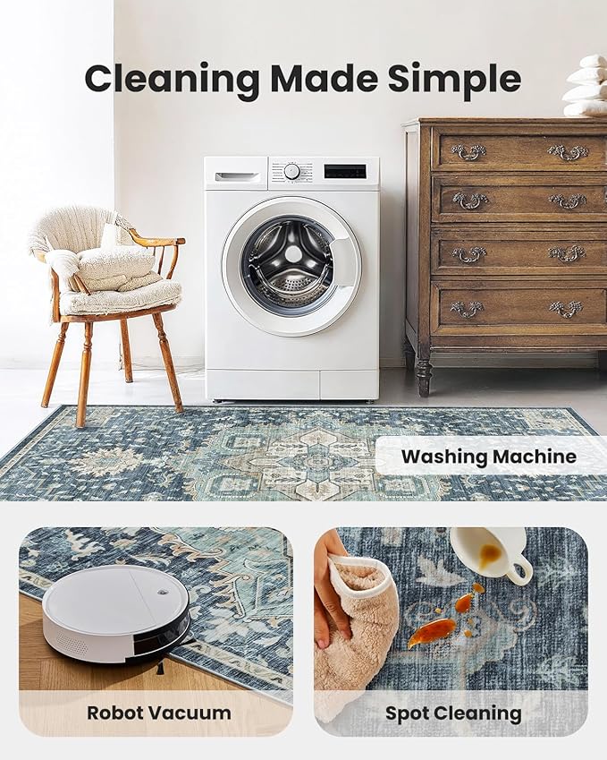 AMADA HOMEFURNISHING 2x3 Washable Area Rug, Low-Profile Entryway Rug with Non-Slip Backing & Durable Edge Binding, Vintage Rug Pattern, Small Rugs for Entryway, Kitchen & Living Room