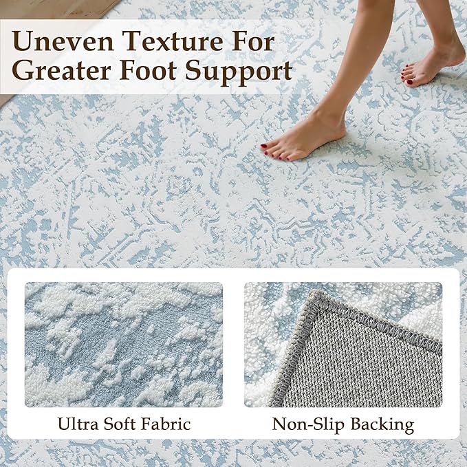 5x7 Fluffy Area Rug Blue Shag Neutral Throw Carpet for Living Room Soft Medium Pile Floral Throw Rug for Bedroom Dorm Office Dining Room Kitchen Modern Decor