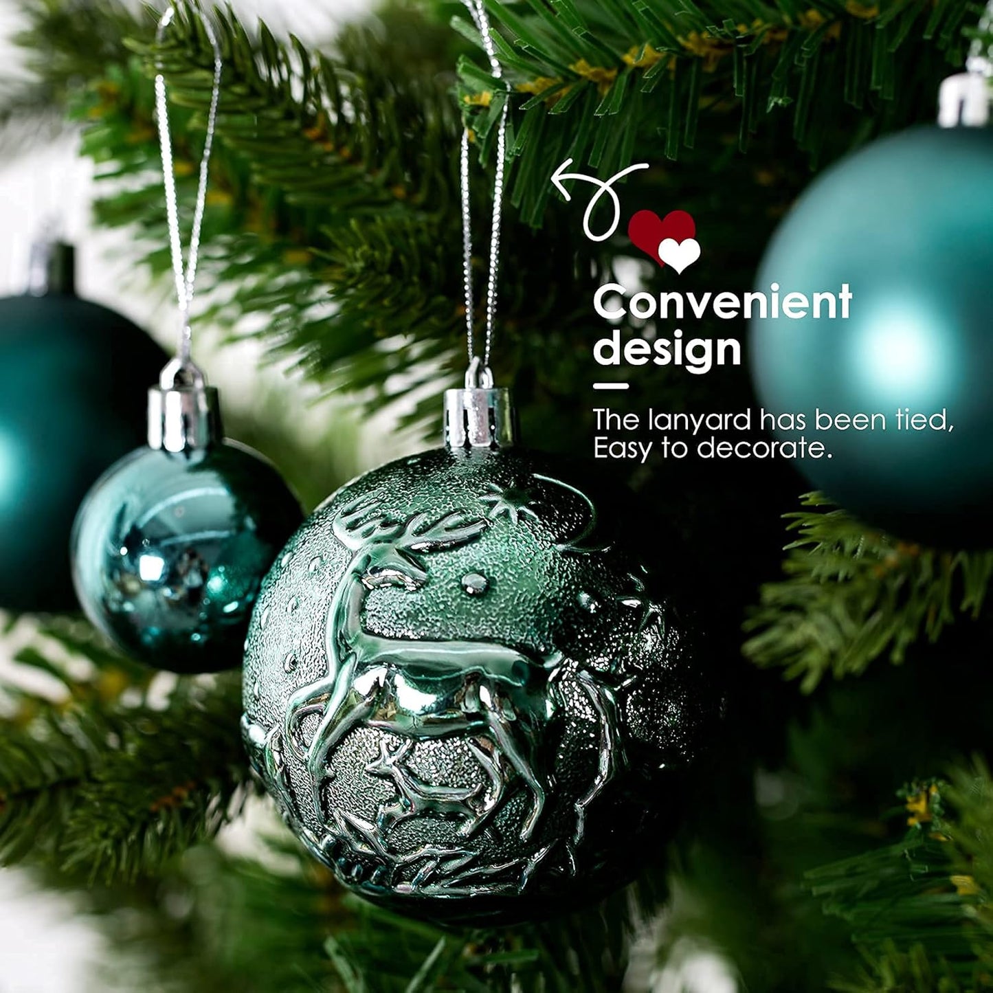 Senjie Green Shatterproof Christmas Ball Ornaments, 32 Pcs, Plastic, Wedding & Christmas, Hanging