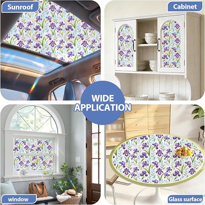 Stained Glass Window Film, Rainbow Privacy, One Way Decorative Tint, Static Cling, Renter Friendly for Home Bathroom Door
