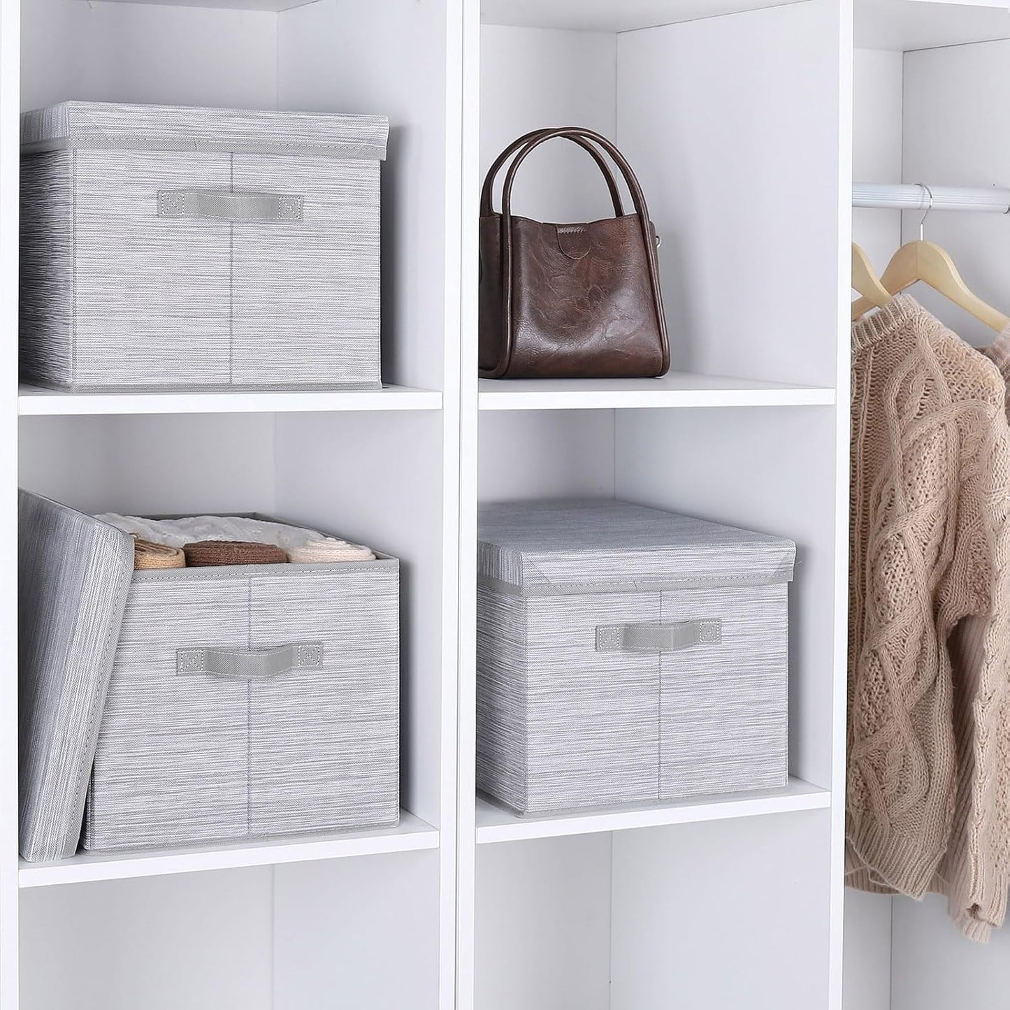 WUIKE 3 Pack Extra Large Closet Storage Bins with Lids, Gray Storage Boxes with Handles, Fabric Storage Baskets with Cover for Bedroom