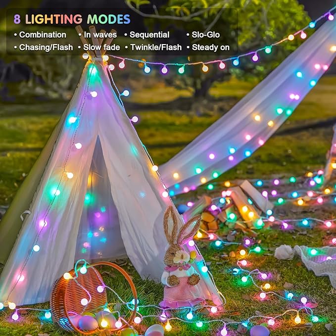 JMEXSUSS 33 ft 100 LED Connectable Globe Easter Lights String Indoor | 8 Modes String Lights Plug in with Remote, Timer Pastel Christmas Light Outdoor for Bedroom Tree Room Party Easter Decoration