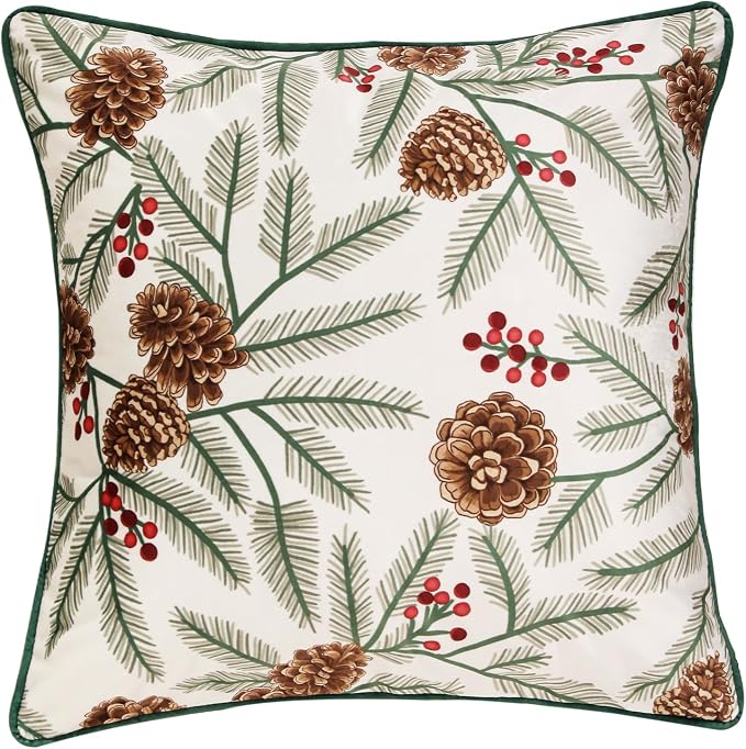 ISAENNE Designer Chrismas Velvet Throw Pillow Cover,18"x18"-Carol B | Vintage Square Pillow Cover,Concealed Zipper Design,Pinecones Pattern,Sofas,Bedroom,Living Room,Lounge Chairs,Decor