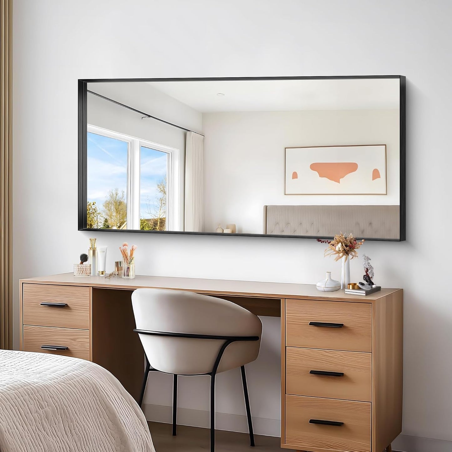 Black Bathroom Mirror, 30x60 Inch Rectangular Deep Frame Mirror, Large Wall Mounted Bathroom Vanity Mirror Over Sink for Bedroom,Restroom, Living Room, Hangs Vertically or Horizontally