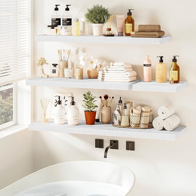 Vivelove White Floating Shelves 55 Inches Long, Wall Display Shelves with Invisible Brackets, for Bathroom Living Room Kitchen Bedroom Office Farmhouse Home Decor, 55x9.3X 1.5 - Set of 2, White