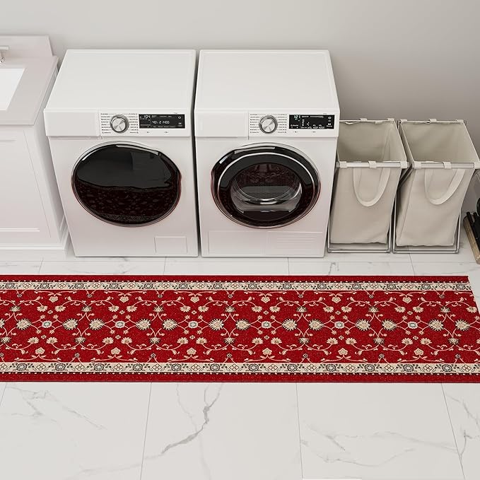 Ottomanson Hallway Runner Rug 2'7" x 10' – Soft Non-Slip Rug, Low Pile Carpet for Entryway, Kitchen & Long Hallways in Apartments and Homes, Mahal Red