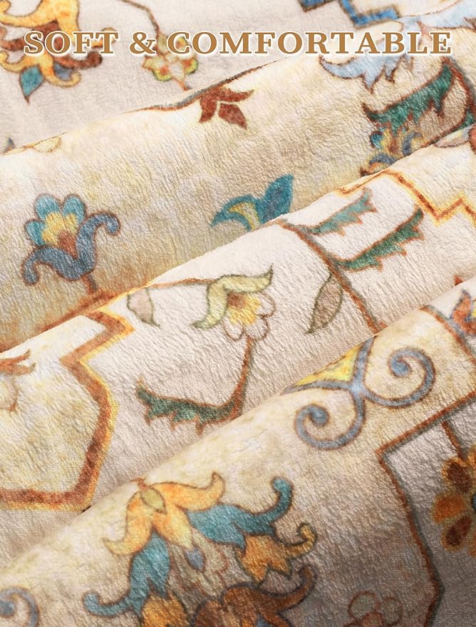 SERISSA Boho Washable Runner Rug, 2'6"x10' Rug Runner Non-Slip Vintage Light Yellow Hallway Kitchen Runner Rug Ultra Soft Print Distressed Floor Carpet Runner for Bedroom Bathroom Laundry Room
