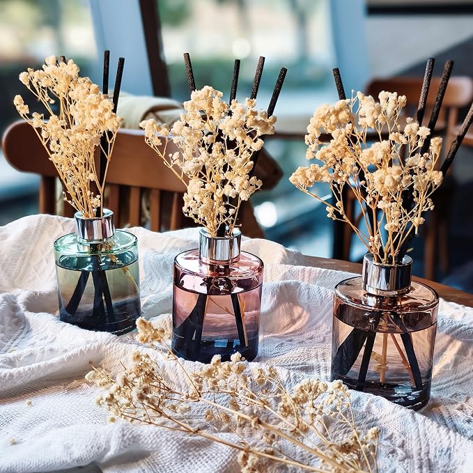 Brakula 3 Pack Reed Diffuser, Oil Diffuser Sticks, White Jasmine, Eucalyptus&Wild Mint, Lavender Vanilla, (4 fl oz Each Pack), Home Fragrance with 18 Stick, Shelf Decor, Reed diffusers for Home
