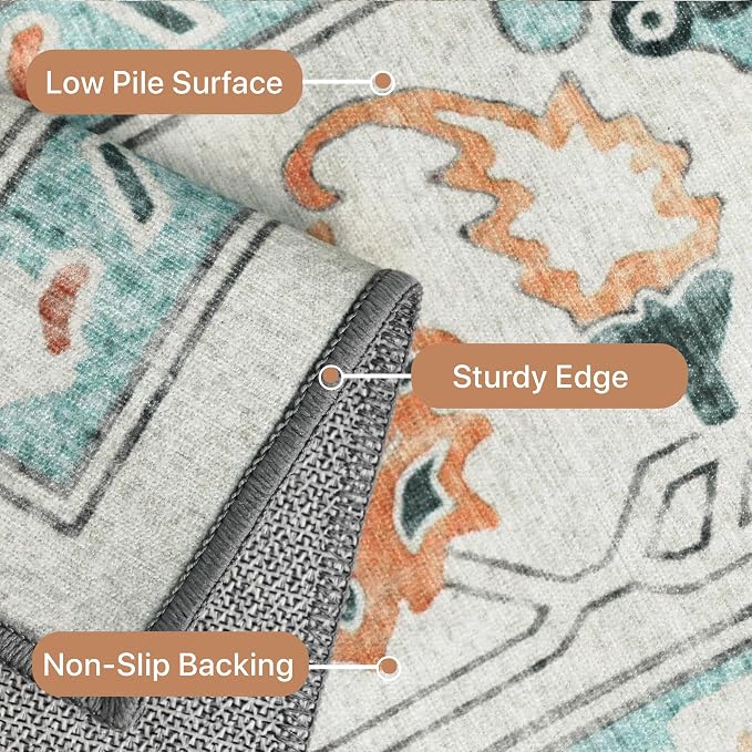 GENIMO Runner Rug 2x7 Non Slip Machine Washable Hallway Runner Rug, Low Pile Lightweight Rugs for Entryway, Hallway, Kitchen and Corridor, Turquoise & White