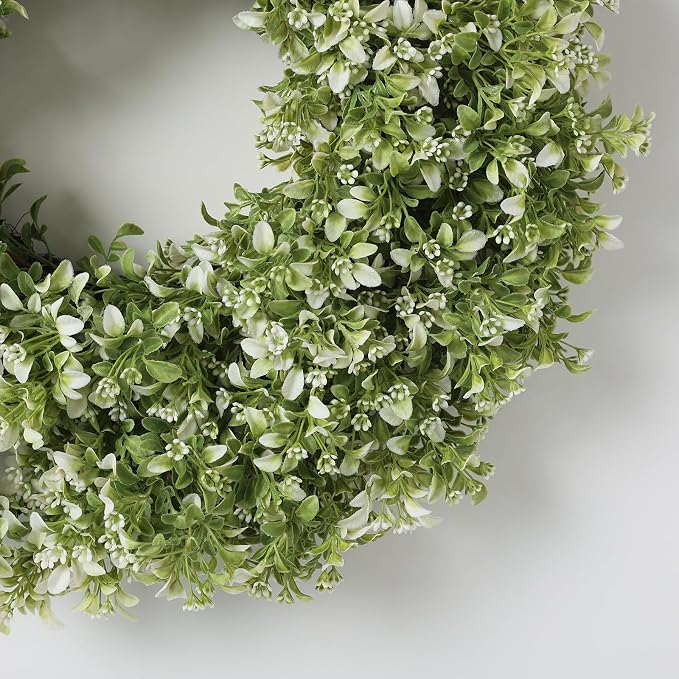 26" Large Artificial Boxwood Wreath for Front Door (White-Green) | Waterproof Fade Resistant,Premium Durable,Faux Aglaia Odorata Wreath,for Wall Window Farmhouse Outdoor All Seasons Decor