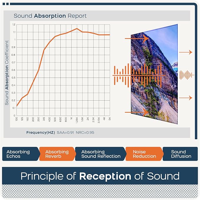 BUBOS 8 Pack Acoustic Wall Panels - High-Density Polyester Sound Absorbing Panels, Decorative Print Treatment for Recording Studio & Home Office, Peel and Stick, 16" x 12"